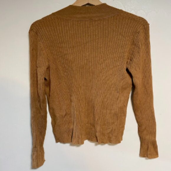 RW&CO. Brown Ribbed Knit Hook & Eye Women's Keyhole Top Size L - Picture 8 of 9